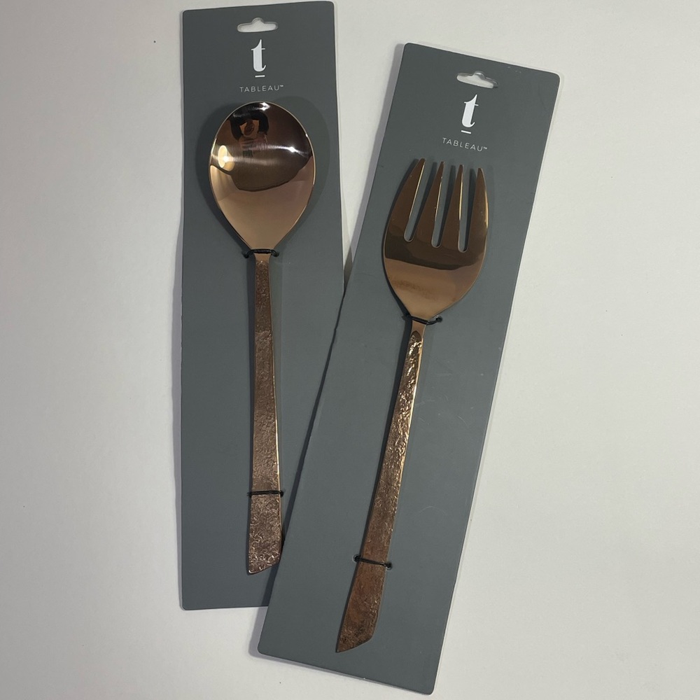 NWT Tableau Sedgwick serving fork and spoon dark copper color stainless steel
